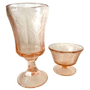 Set 2 Pink Glass 30s Depression Federal Normandie Coupe, 70s Madrid Recollection